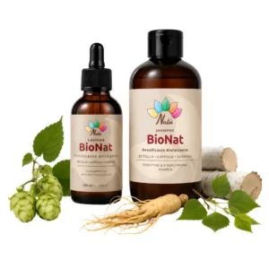 Kit anticaduta vegan con shampoo rinforzante e lozione senza risciacquo formulati con Betulla, Luppolo, Ginseng, Ortica, Salvia e Zinco. Il trattamento completo aiuta a contrastare la caduta dei capelli, rinforzare i capelli deboli e fragili, stimolare un cuoio capelluto più sano e favorire una chioma più folta, forte e resistente. Ideale per uomo e donna, è indicato in caso di caduta stagionale, capelli diradati, capelli che si spezzano facilmente e capelli fini che necessitano di maggiore forza e densità.