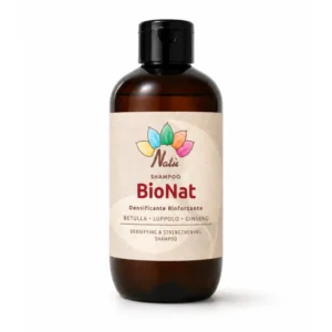 BioNat Shampoo Densificante Rinforzante per capelli fini e fragili con Betulla, Luppolo e Ginseng che dona corpo, forza e volume alla chioma.