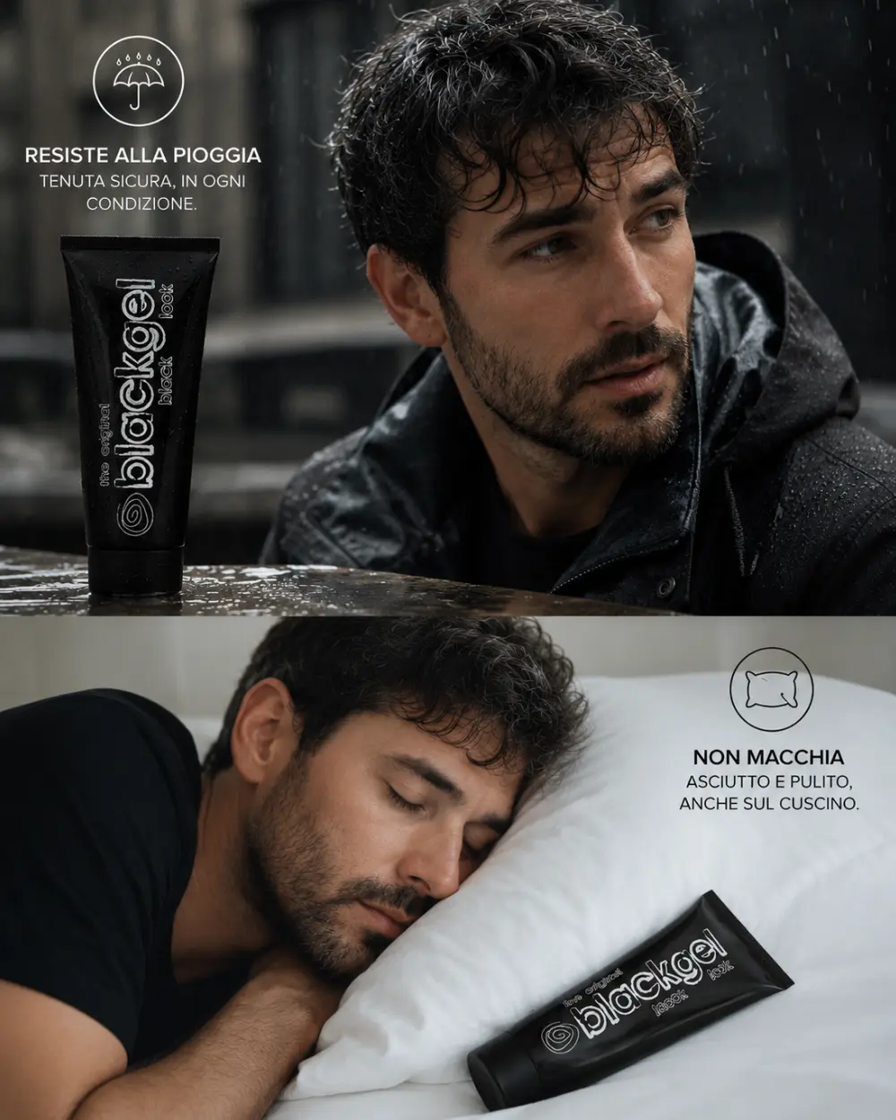 Gel nero modellante alcohol-free che copre temporaneamente i capelli bianchi, elimina i riflessi gialli e dona una brillantezza naturale senza lasciare residui.