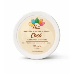 Cocò Maschera Ultra-Nutriente per capelli secchi e danneggiati con Olio di Cocco, Proteine della Seta e Glicerina Vegetale.