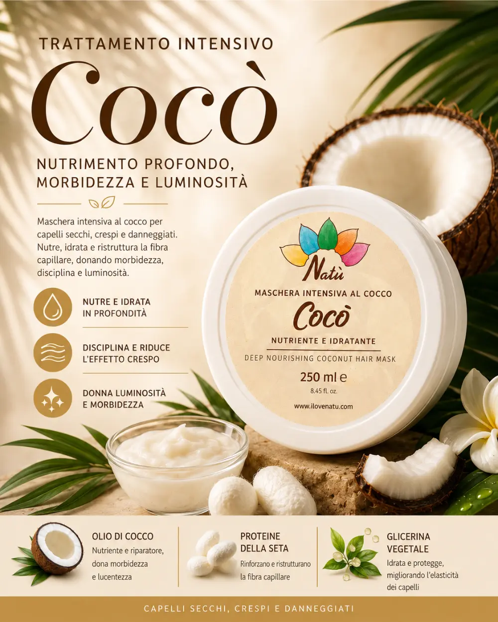 Cocò – Maschera al Cocco Nutriente Capelli Secchi e Danneggiati - immagine 2