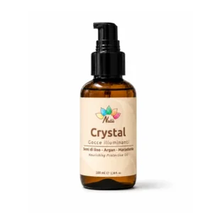 Crystal Cristalli Liquidi per capelli naturali con Olio di Argan, Olio di Macadamia e Olio di Semi di Lino che donano luminosità, morbidezza e protezione senza appesantire.