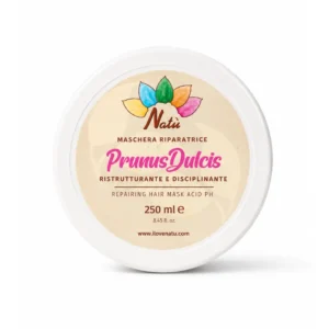 Prunus Maschera Anticrespo per capelli trattati, crespi e danneggiati con pH basso, Mandorle Dolci, Aloe Vera e Semi di Lino.