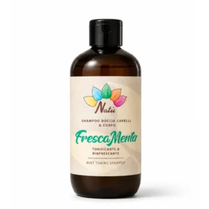 Fresca Menta Shampoo Doccia Rinfrescante per capelli e corpo con Menta Piperita, ideale per una detersione delicata e una freschezza immediata.