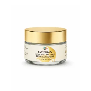 Suprema Crema Viso Antiage ad alta performance con Aloe Vera, Pantenolo, Gluconolattone, Vitamina E e Superoxide Dismutase per una pelle più tonica e luminosa.