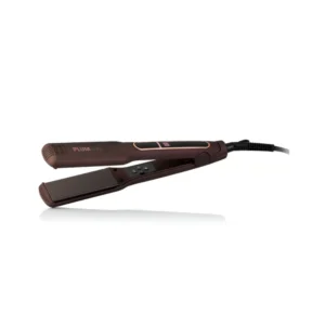 Piastra professionale Plum Flat Evo con piastre larghe flottanti in ceramica e tormalina da 40 x 90 mm, temperatura regolabile da 120°C a 230°C.