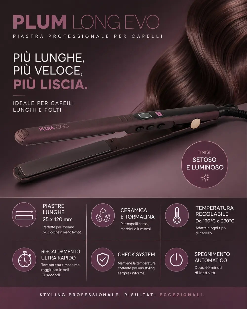 Plum Long Evo Piastra Professionale per Capelli con Piastre Lunghe | Labor - immagine 2